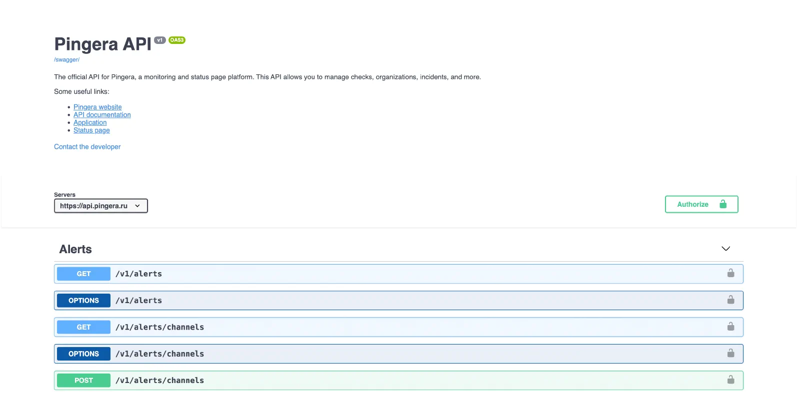 pingera api swagger ui