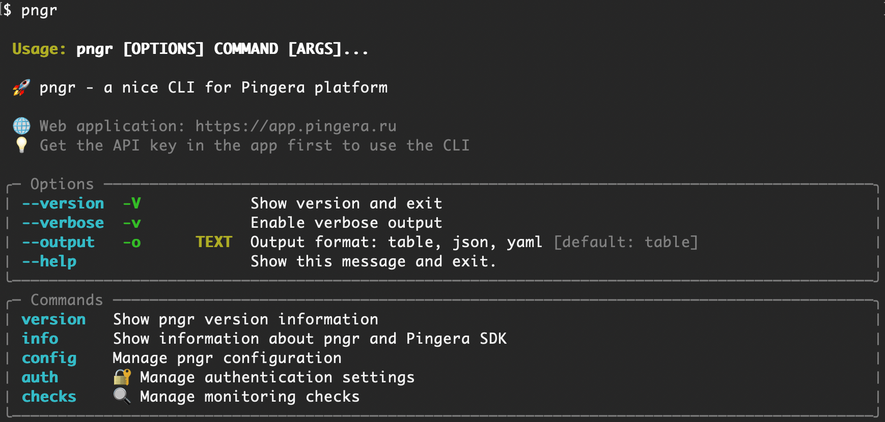 Вывод Pingera CLI - pngr